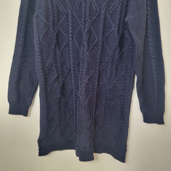 Woolovers Medium Blue‎ Crochet Cable Knit 100% Pure Wool Fisherman Sweater Dress - Picture 5 of 15